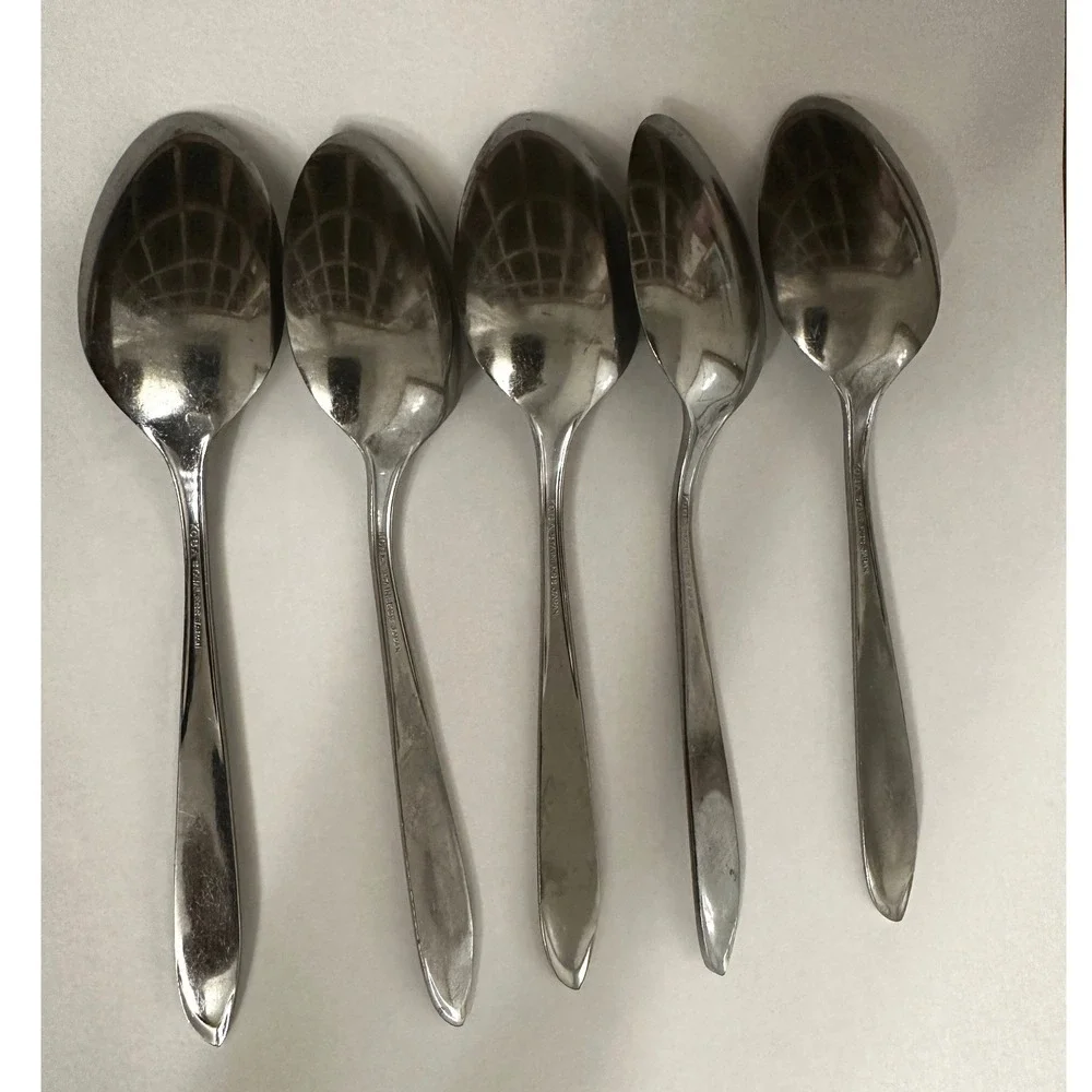 Koba Japanese Stainless Steel Teaspoons Set of 7 Single Rose Pattern 6 inch
